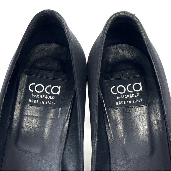 Coca By Maraolo Block Heel Pump Size 8.5 Black Fabric/Snake Print Leather Padded - Picture 16 of 16